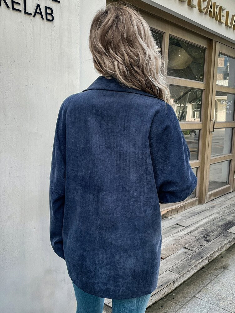 Drop Shoulder Patched Pocket Corduroy Blouse | SHEIN