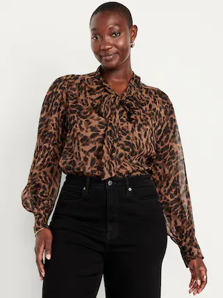 Long-Sleeve Tie-Neck Chiffon Top | Old Navy (US)