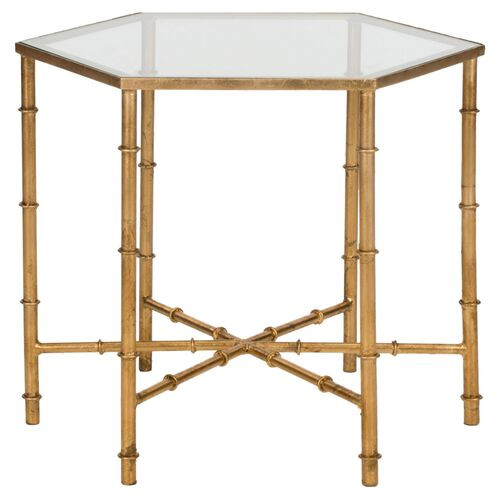 Ashton Bamboo Side Table, Gold/Clear Glass | One Kings Lane
