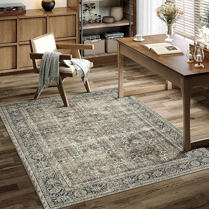 PureCozy Vintage Area Rug 3x4 Brown Entryway Office Washable Carpet Non Slip Bedroom Indoor Livin... | Amazon (US)