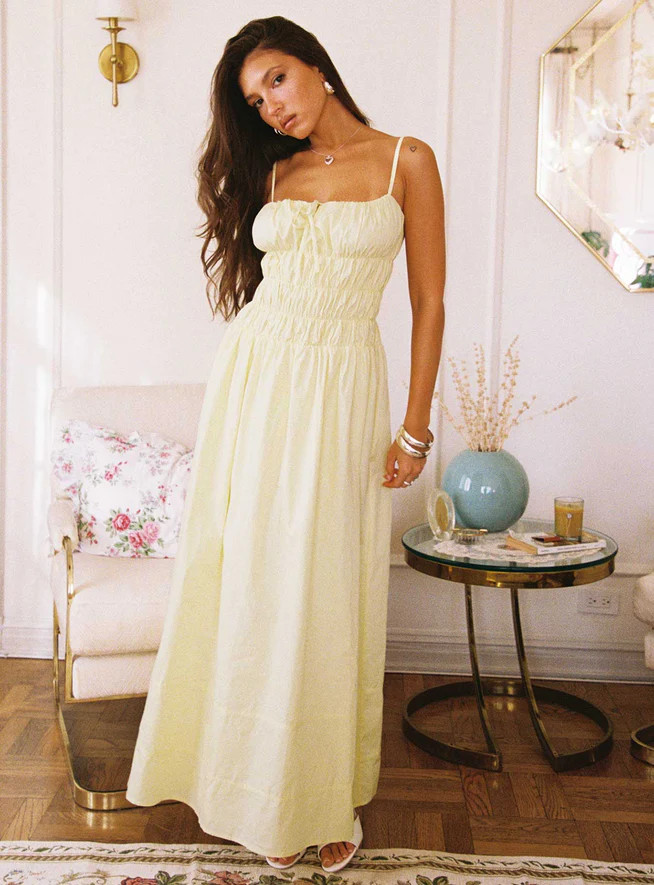 Loralei Shirred Maxi Dress Yellow | Princess Polly AU