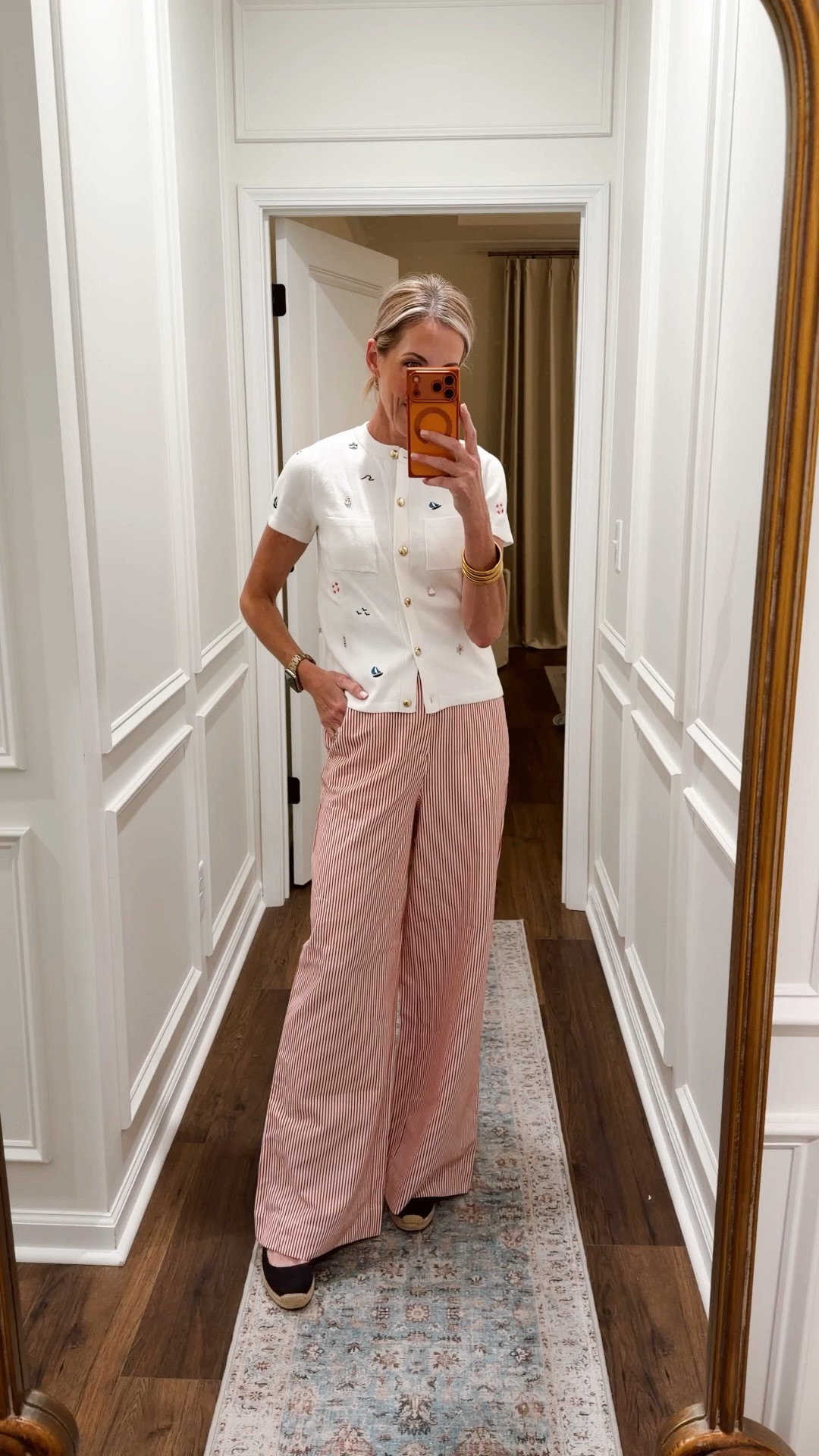 I have been waiting for these target red striped pants to be online and today is our lucky day… They are online and pair perfectly with this nautical top from Walmart… Wearing a size 2 in the pants. Size extra small and a sweater.  These pants are so good. 

#LTKdayinmylife #LTKgrwm #LTKootd