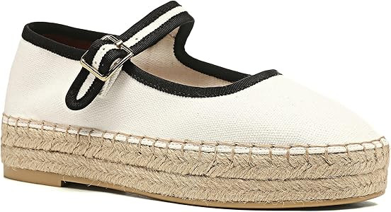 Women's Mary Jane Woven Espadrilles Ballet Flats for Women Outsole Canvas Summer Ballerina Flats. | Amazon (US)