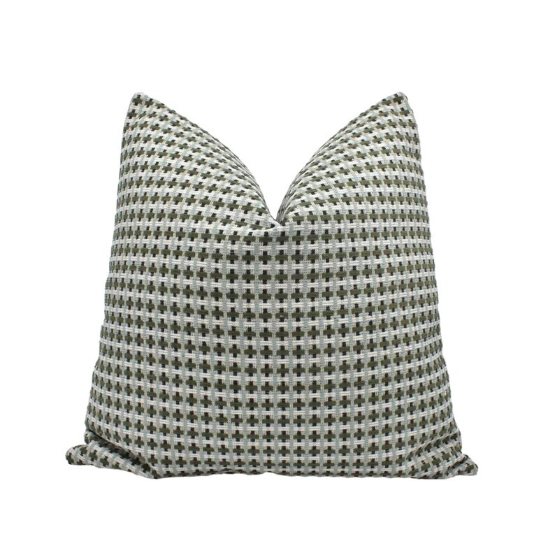 Villa Nova - Axis - Kombu - Contemporary Geometric Woven Chenille Cushion Cover - Green Blue Smal... | Etsy (US)
