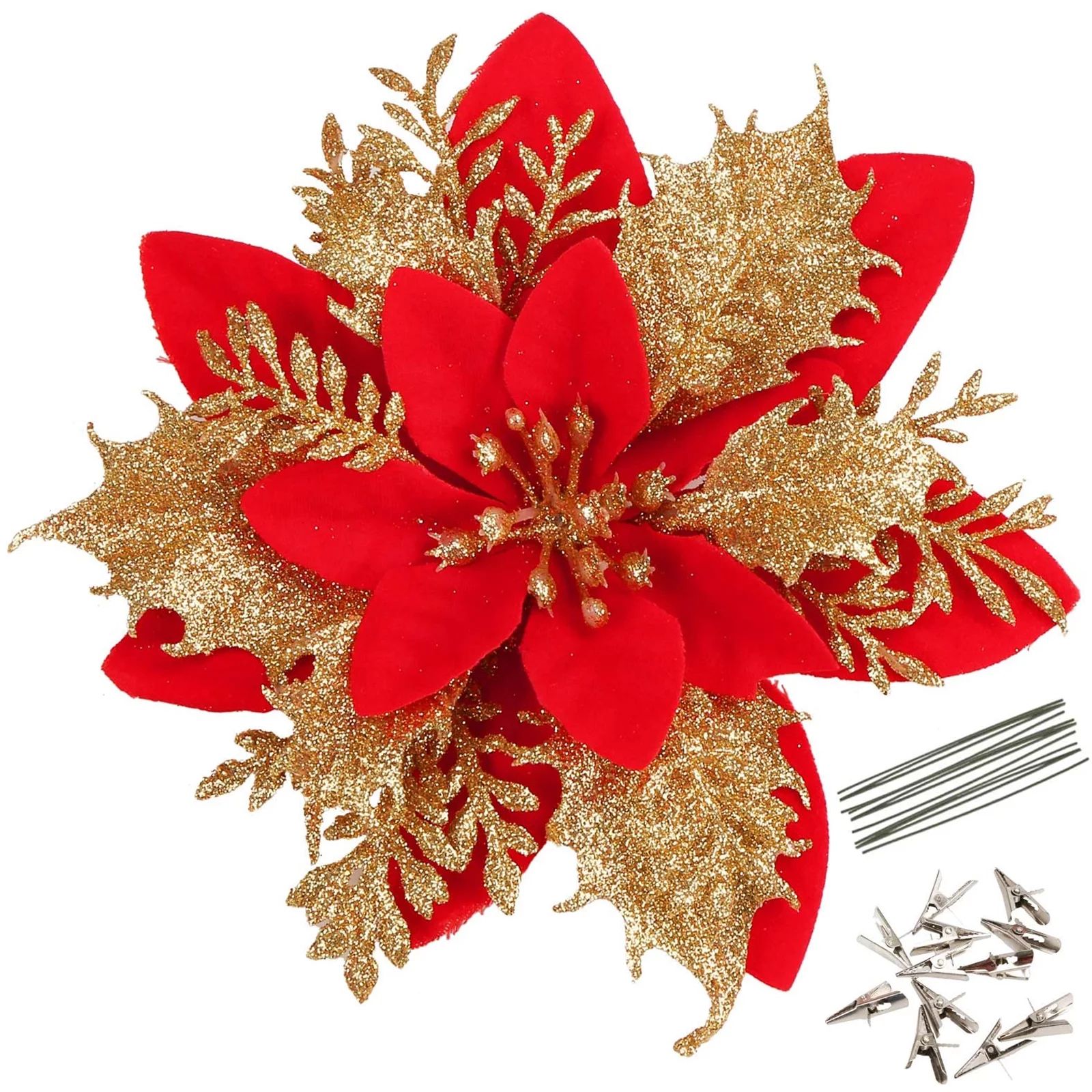 20 Pack Christmas Poinsettia Decorations Flowers Ornaments for Christmas Tree, Wreath, Garland, 5... | Walmart (US)