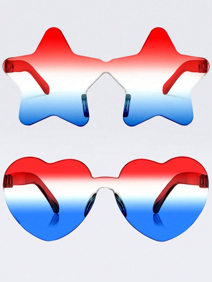 2pcs Unisex Red-White-Blue American Flag Color With Star Design Sunglasses Decoration, Suitable F... | SHEIN