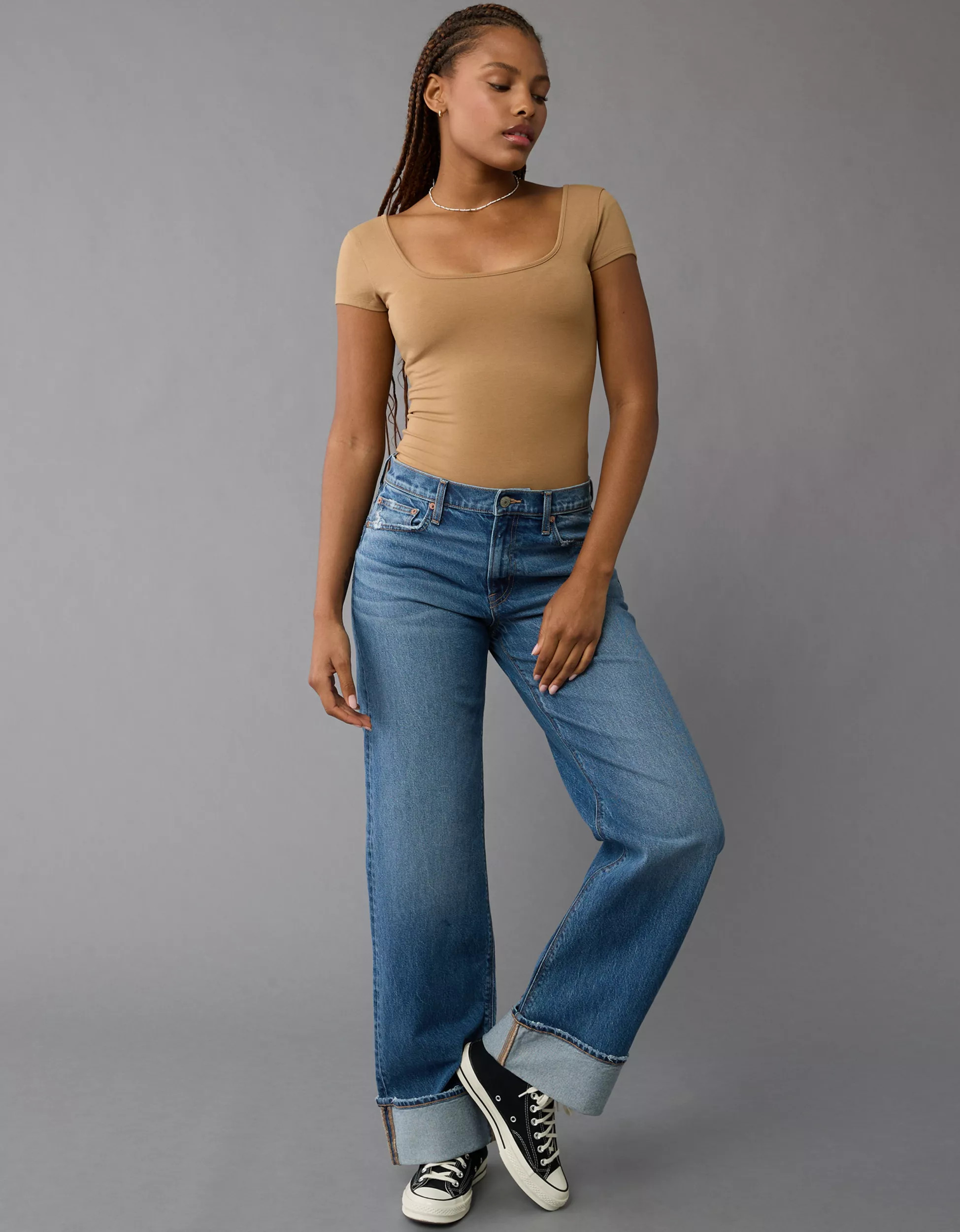AE Square Neck Short-Sleeve Bodysuit | American Eagle Outfitters (US & CA)