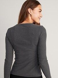 Plush Long-Sleeve Rib-Knit Slim-Fit T-Shirt for Women | Old Navy (US)