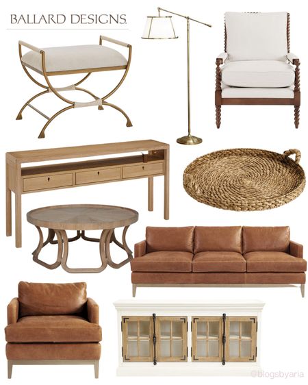 Ballard Designs sale! Save up to 25% off sitewide!! Accent bench / spindle chair / console table / round coffee table / round woven tray / tv cabinet / leather sofa / leather accent chair / floor lamp 

#LTKhome #LTKFind #LTKsalealert