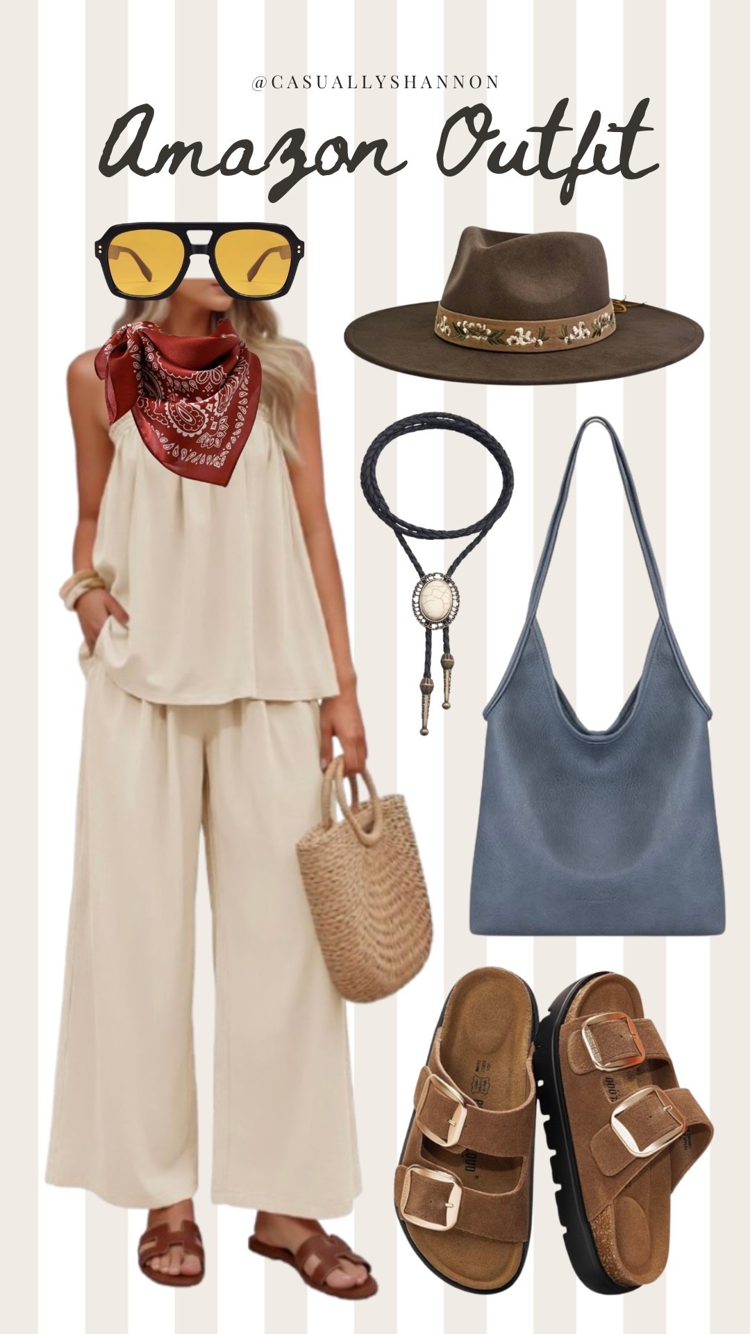 Love a good western inspired outfit ❤️ 

vacation outfits beach | spring outfit inspo | spring outfit | spring fashion | set | strapless top with matching pants and it comes in a handful of color options | bolo necklace | western chic | wester fashion | flat brim | cowgirl hat for the chic modern cowgirl aesthetic | platform sandals | amazon fashion | full head to toe amazon outfits | neck scarf | silk | it’s all about the accessories with this one 

#LTKootd #LTKSaleAlert
