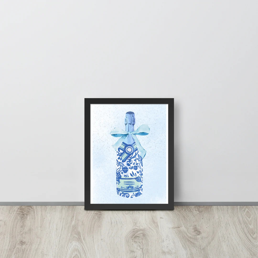Champagne Preppy Blue Wall Art, Framed Poster, Blue Art Decor, Champagne Bottle Painting, Art Pri... | Etsy (US)