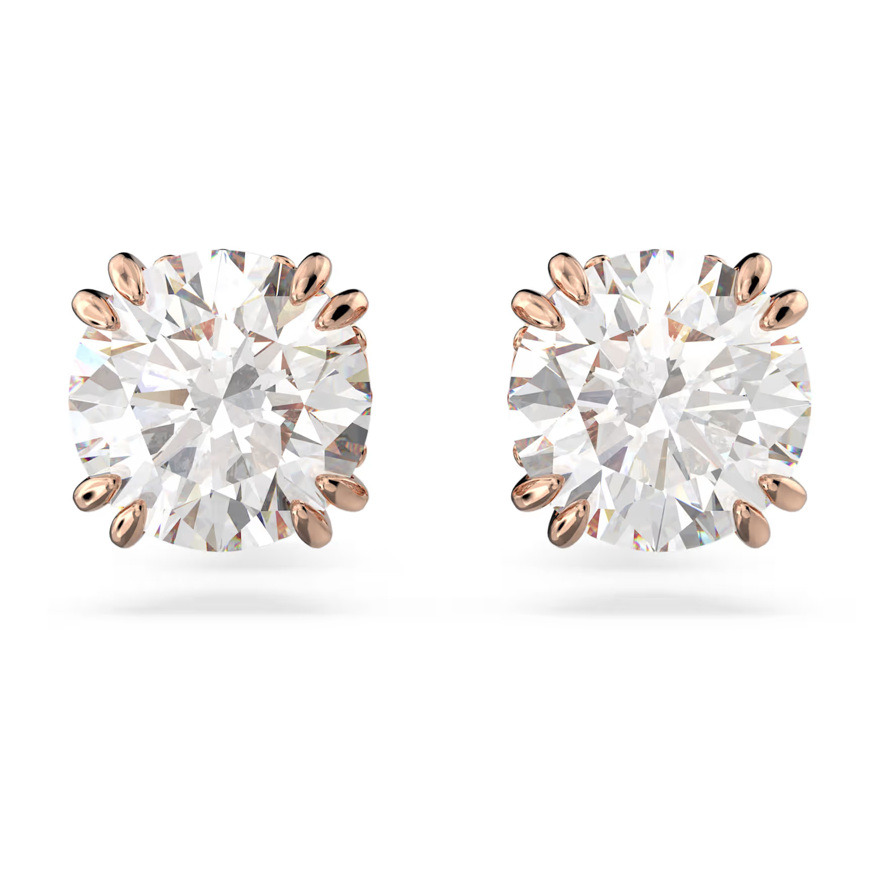 Stilla stud earrings, Round cut, White, Rose gold-tone plated by SWAROVSKI | SWAROVSKI