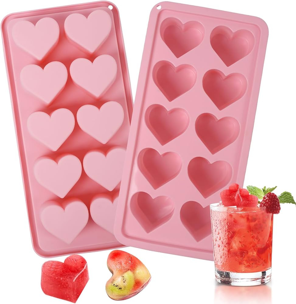 2pcs Heart Ice Cube Molds, 10-Cavity Heart Shaped Chocolate Molds for DIY love Heart Ice Cubes,Va... | Amazon (US)