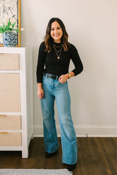 Easiest outfit idea for women over 40. Jeans and a black top with stacked necklace for a chic and quick outfit idea for busy moms. Cute trouser jean. Shop look below! 

#LTKHoliday #LTKover40 #LTKstyletip