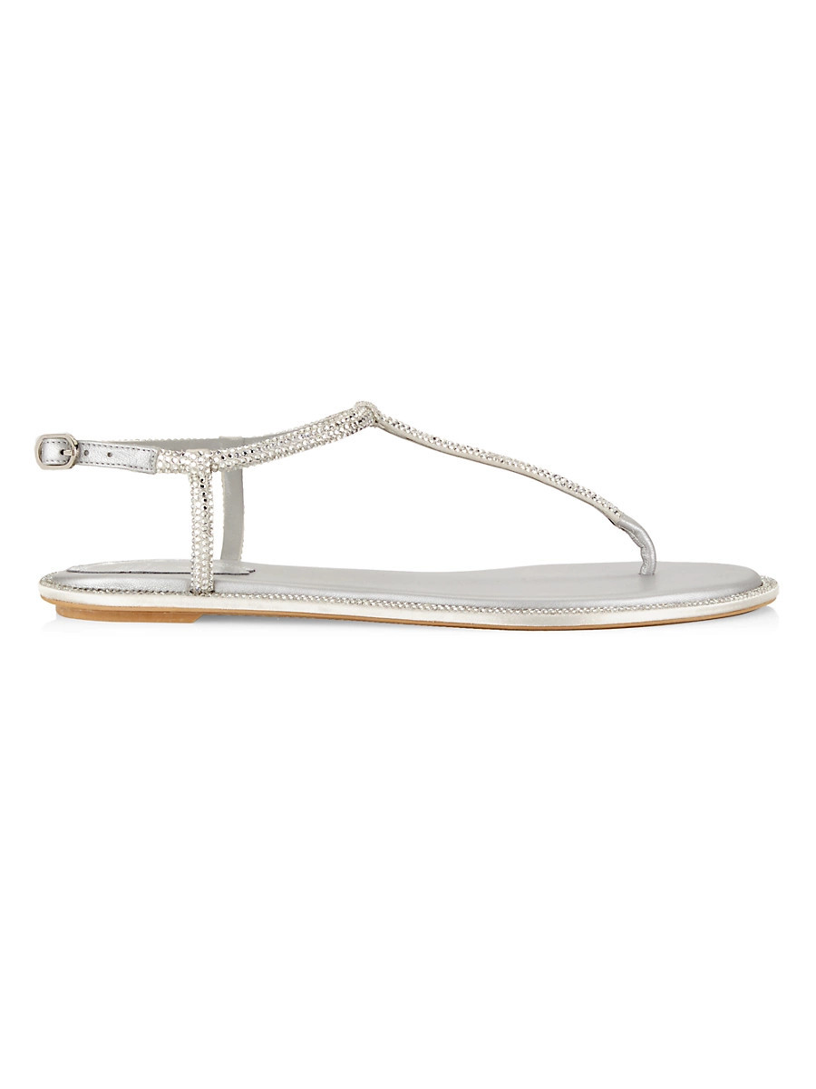 Women's Crystal-Embellished T-Strap Sandals - Grey - Size 5.5 | Saks Fifth Avenue