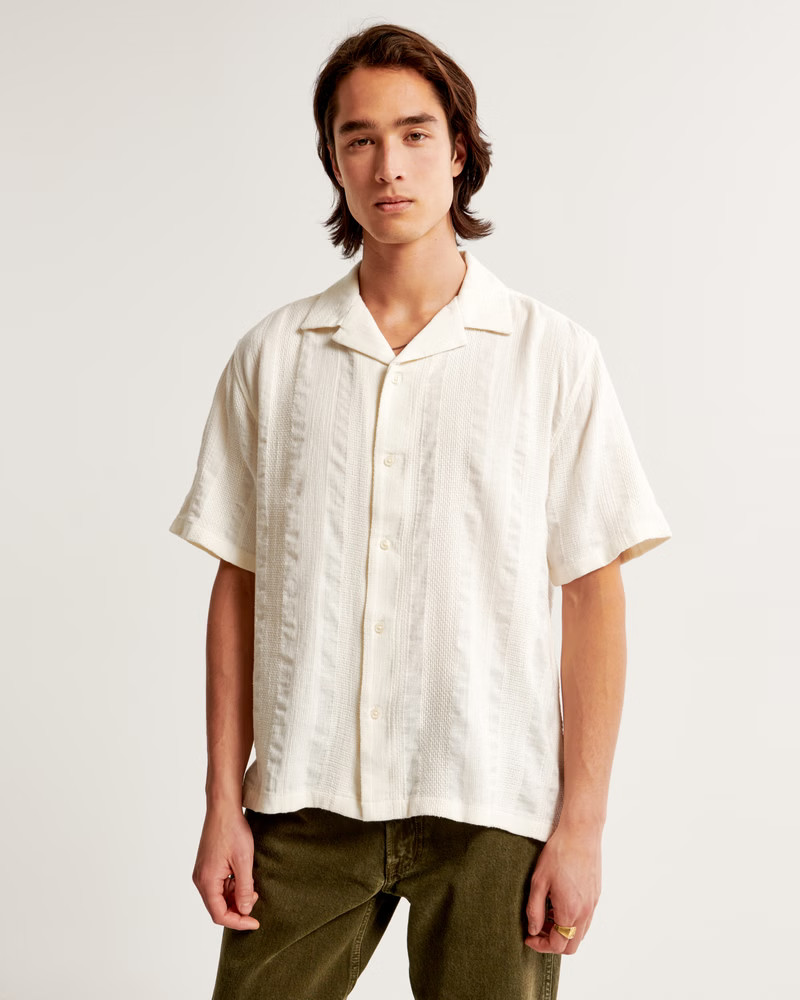 Men's Camp Collar Linen-Blend Textured Shirt | Men's Tops | Abercrombie.com | Abercrombie & Fitch (US)
