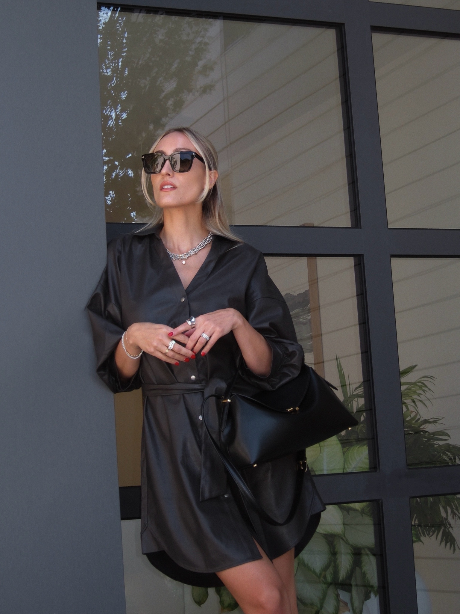 Vegan leather dress | brown dress | leather dress | fall dresses | toteme bag | Tom Ford Sunglasses | Brochu Walker 

#LTKStyleTip #LTKItBag #LTKSeasonal