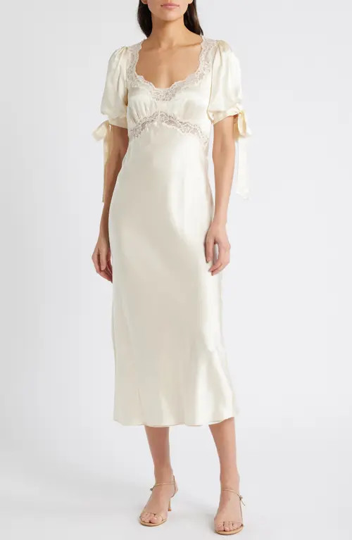 Reformation x Kacey Musgraves Stella Lace Trim Silk Midi Dress in Ivory at Nordstrom, Size 0 | Nordstrom