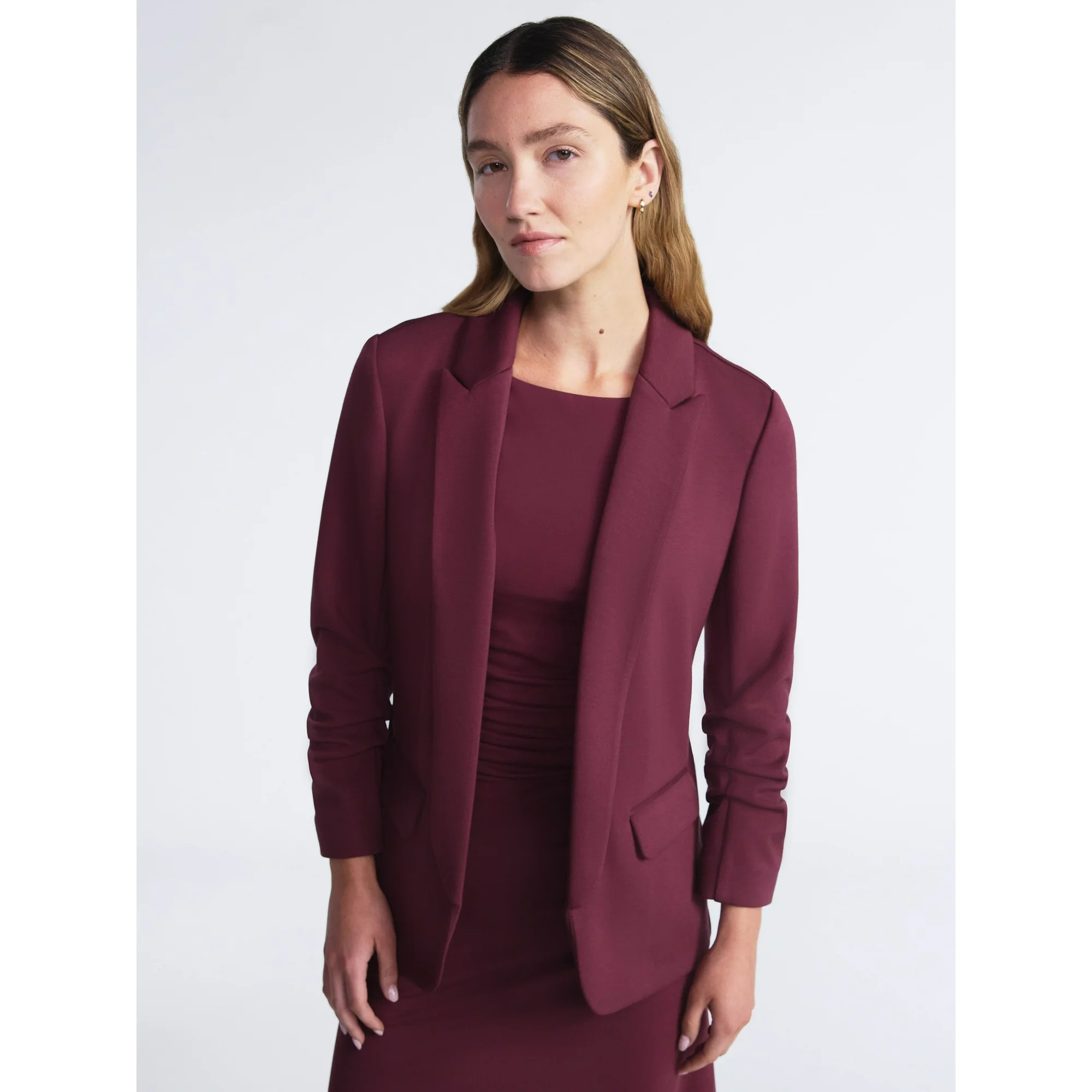 Scoop Women's and Women’s Plus Ultimate ScubaKnit Relaxed Blazer with Scrunch Sleeves, Sizes XS... | Walmart (US)