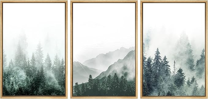 SIGNWIN Framed Canvas Print Wall Art Woodland Nursery Decor Set Misty Green Mountain Forest Valle... | Amazon (US)