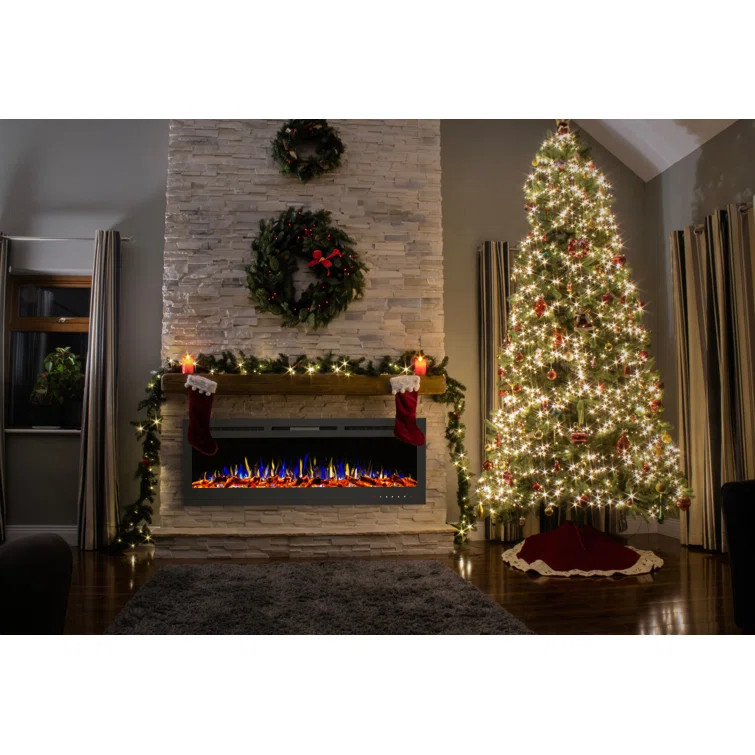 Christenson 72" Wall Mounted Electric Fireplace with Remote (Black) | Wayfair North America
