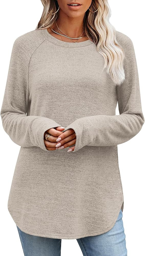 OFEEFAN Long Sleeve Shirts for Women Loose Fit Tunic Tops Dressy Casual Crew Neck Pullover Sweate... | Amazon (US)