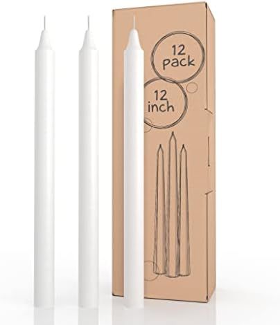 CANDWAX Taper Candles White Pack of 12 - Straight Candles 12 inch Ideal as Wedding Candles, Dinner C | Amazon (US)