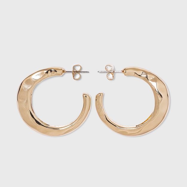 Shiny Flat Hammered Hoop Earrings - A New Day™ Gold | Target