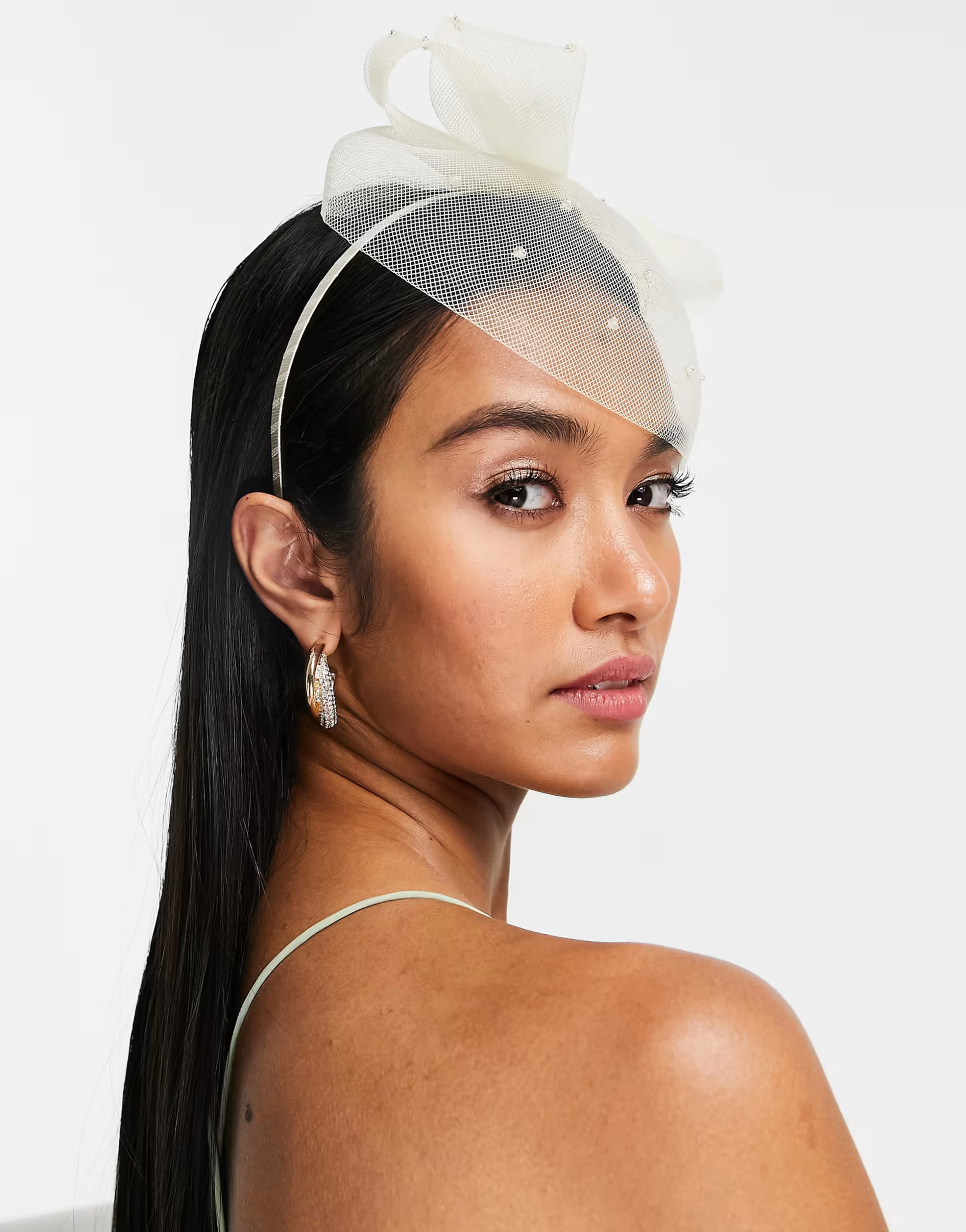 ASOS DESIGN occasion sequin bow fascinator headband in ivory | ASOS (Global)