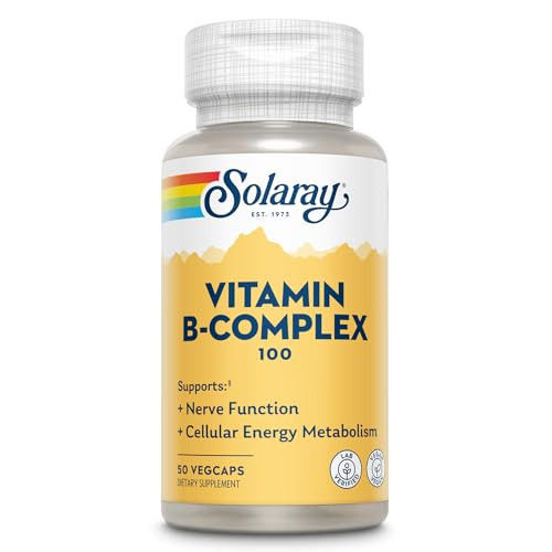 SOLARAY Vitamin B Complex 100mg - Cellular Energy, Nerve and Heart Health Support - Supplies All 8 B Complex Vitamins - Vitamin B12, B1, B2, B3, B6, Niacin, Folic Acid and Biotin - Vegan, 50 Servings | Amazon (US)