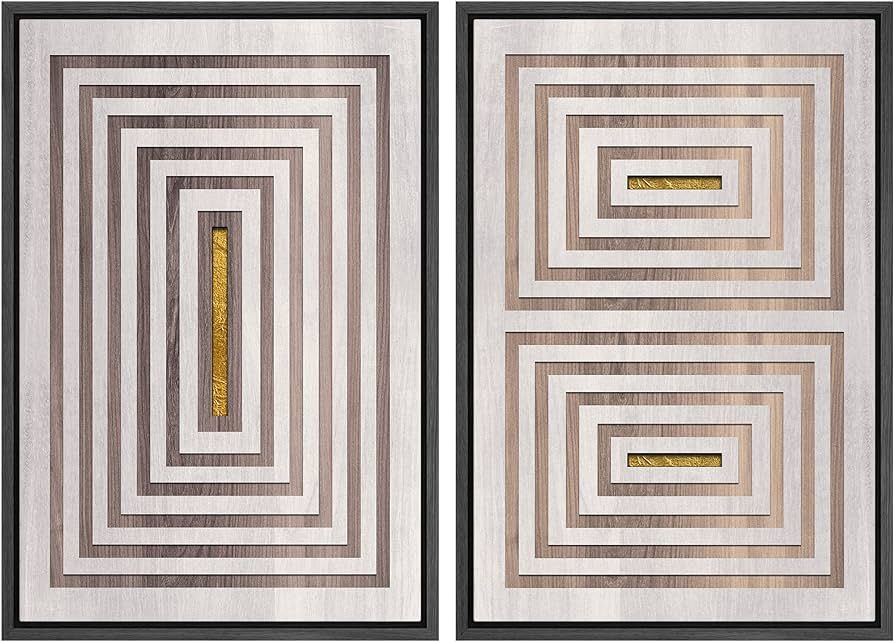 SIGNWIN Framed Canvas Print Wall Art Set Mid-Century Geometric Gold Square Pattern Abstract Shapes Illustrations Minimal Decorative Bohemian for Living Room, Bedroom, Office - 16"x24"x2 BLACK | Amazon (US)