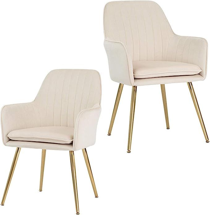 GOLDEN BEACH Velvet Dinning Chair Set of 2 Mid-Back Accent Chair Modern Leisure Armchair with Gol... | Amazon (US)
