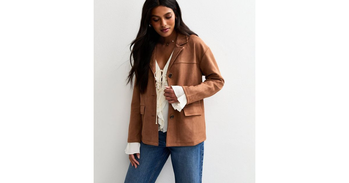Tan Faux Suede Button Up Jacket | New Look | New Look (UK)