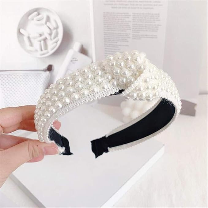 Amazon.com : Aoxmas Pearl Design Hairband for Women White Padded Crown Headband Girls Cross Headw... | Amazon (US)