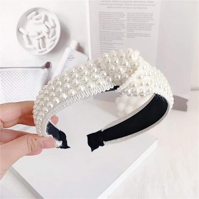 Aoxmas Pearl Design Hairband for Women White Padded Crown Headband Girls Cross Headwear Headdress... | Amazon (US)