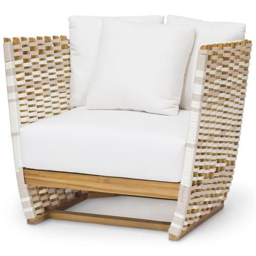 Palecek San Martin Modern Classic White Upholstered Rope Wrapped Outdoor Lounge Chair | Kathy Kuo Home