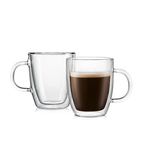 Bodum 10oz Bistro Double Wall Insulated Mug, High-Heat Borosilicate Glass, Set of 2, Clear | Amazon (US)