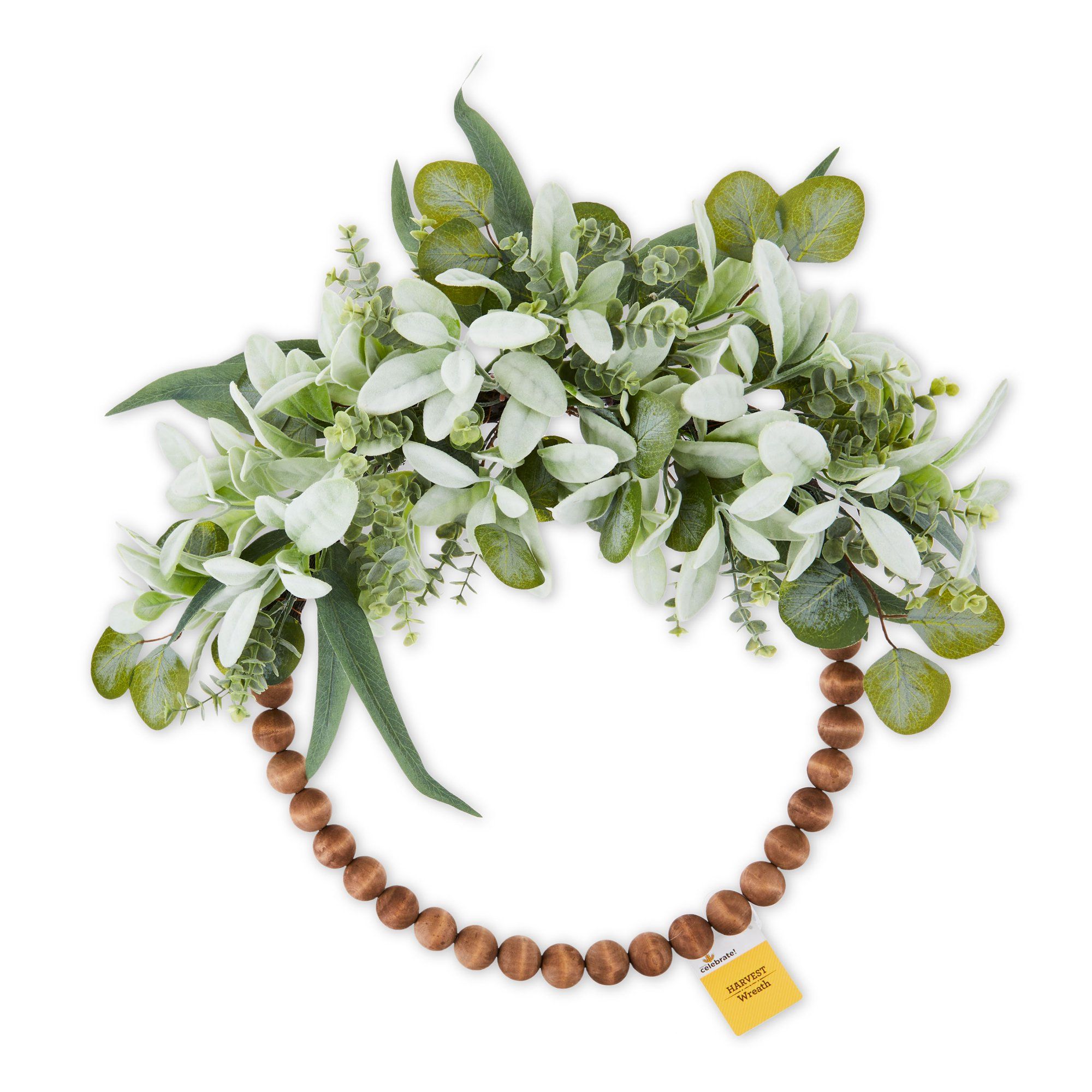 16 inch Length X 20 inch Height Harvest Wood Bead Green Leaves Wreath, Way to Celebrate | Walmart (US)