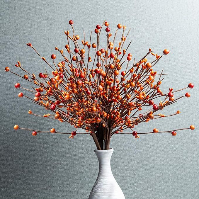 6 Pack Fall Berry Stems 17" Tall Orange Berry Picks Artificial Floral Picks for Vases Centerpiece... | Amazon (US)