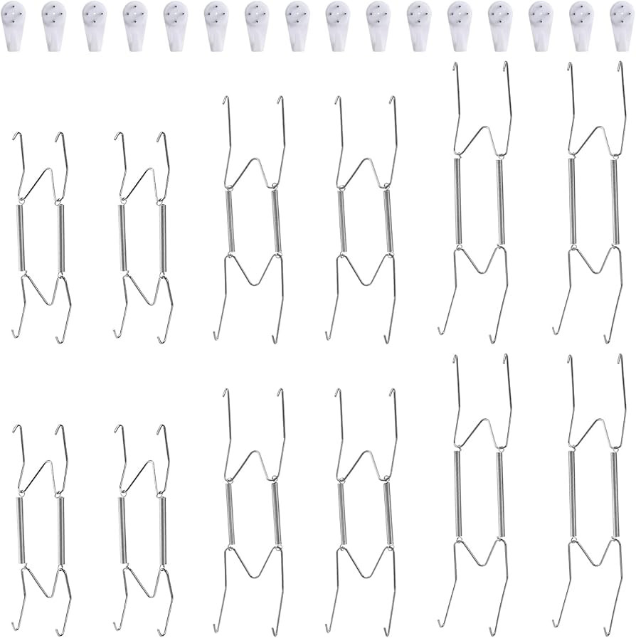 12 Pack Plate Hangers, 6 8 10 Inch Wall Plate Hangers and 16 Pack Wall Hooks, Compatible 6 to 10.... | Amazon (US)
