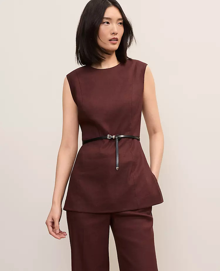 The Long Crew Neck Top in Linen Blend | Ann Taylor