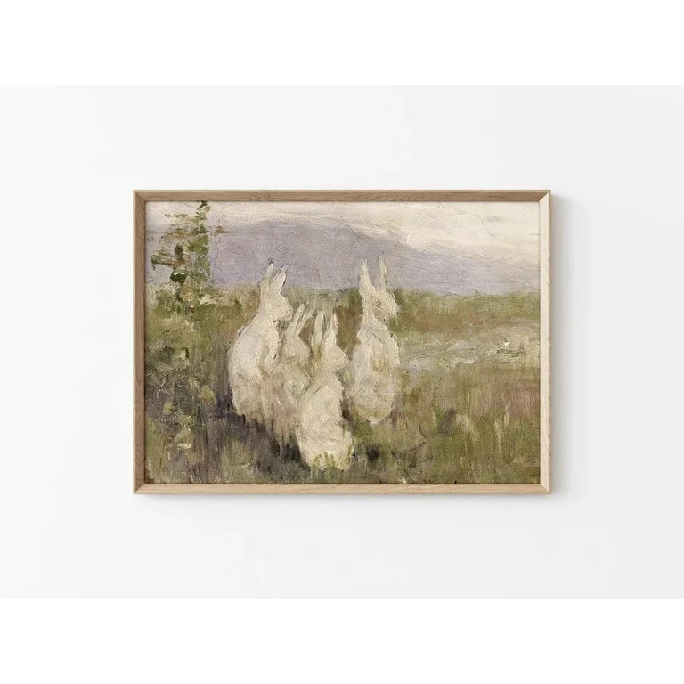 Vintage Bunny Painting Canvas Print Bunnies in a Field Wall Art Spring Bunny Poster for Living Ro... | Walmart (US)
