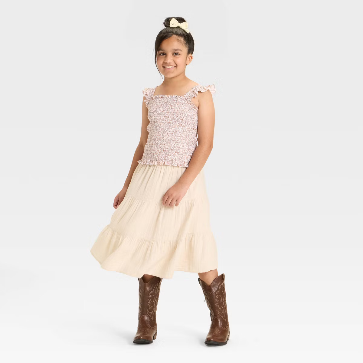 Girls' Tiered Midi Skirt - Cat & Jack™ Cream | Target