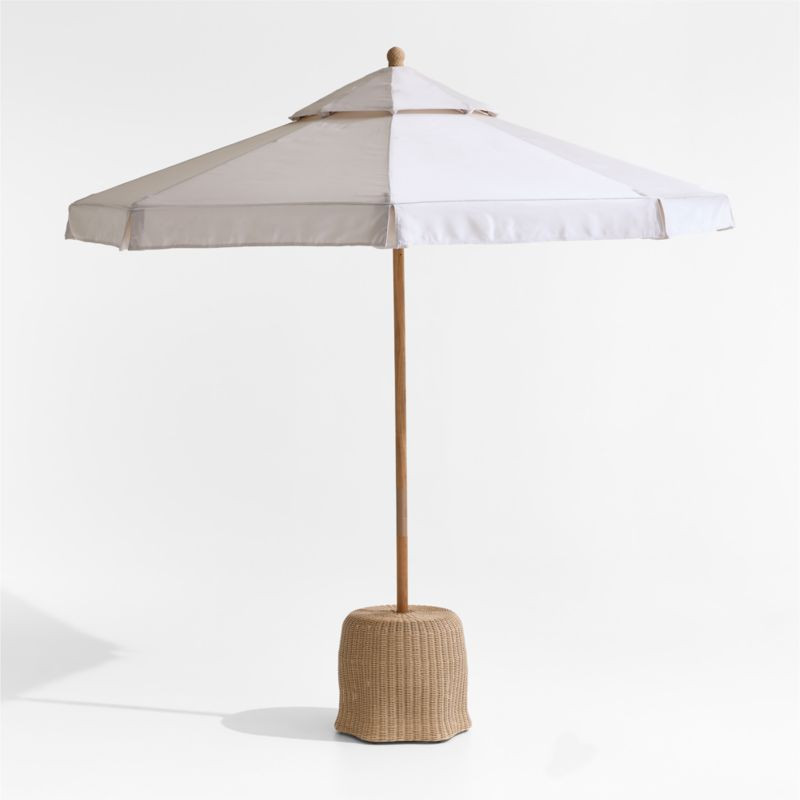 The Cobden 9' Round Outdoor Umbrella with Felix Wicker Base Side Table by Jake Arnold | Crate & B... | Crate & Barrel