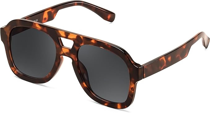 FEISEDY Vintage Aviator Sunglasses Double Bridge Women Men Large Square Thick Frame Trendy Eyewea... | Amazon (US)