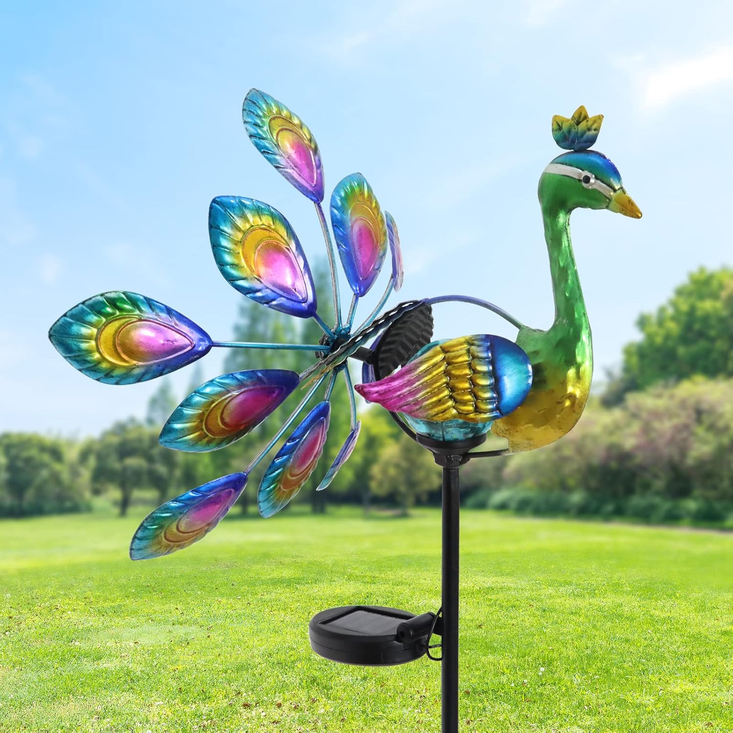 Wind Spinners for Yard and Garden - Solar Peacock Wind Spinner, Metal Kinetic Garden Stake Lights... | Amazon (US)