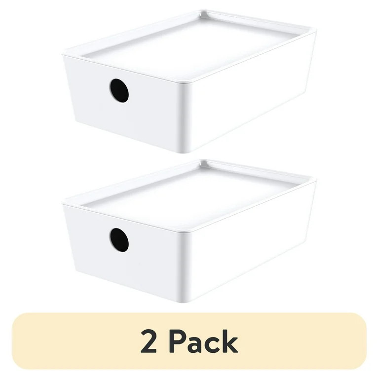 (2 pack) Mainstays Small Lidded Storage Container, White | Walmart (US)