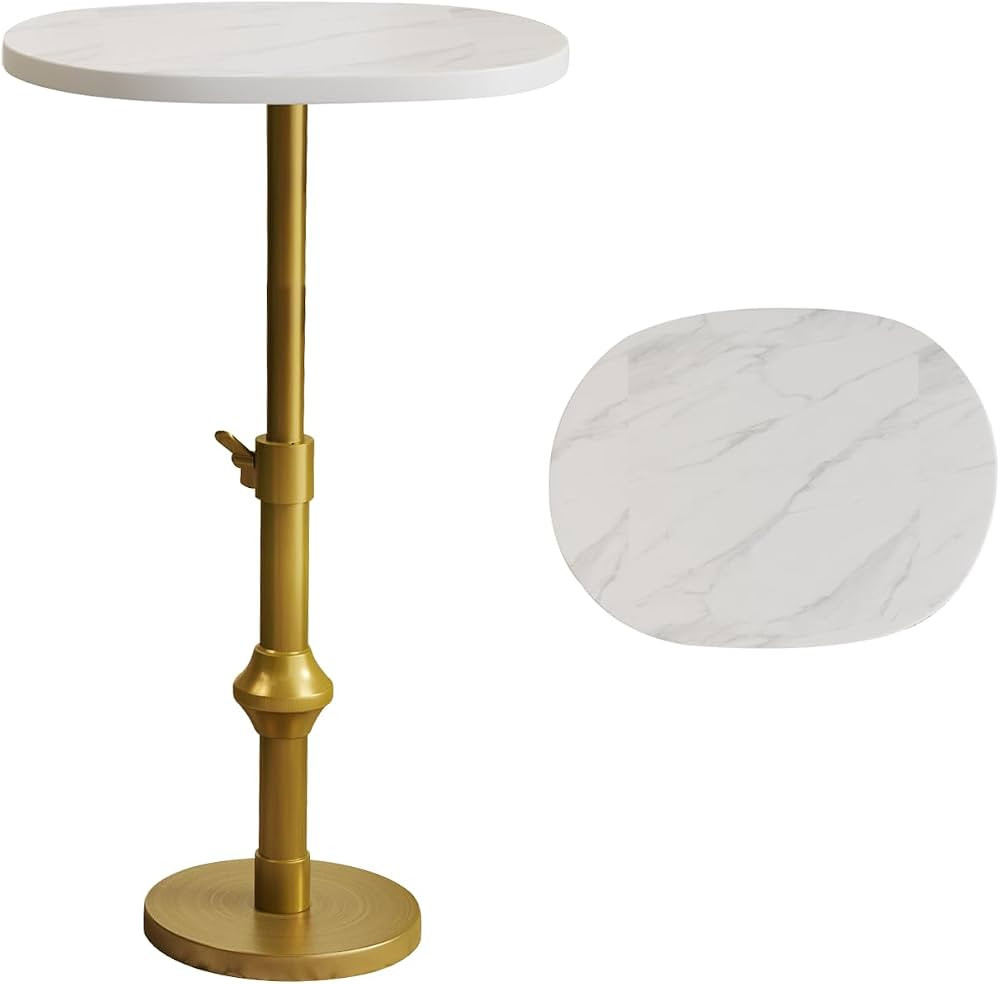 Marble Drink Table, 10"x12"x(22“~30") Martini Table with Metal Antique Brass Adjustable Stand B... | Amazon (US)