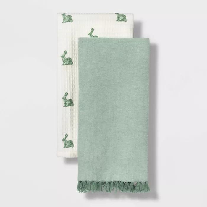 2pk Cotton Bunny Stamp Kitchen Towels - Threshold™ | Target