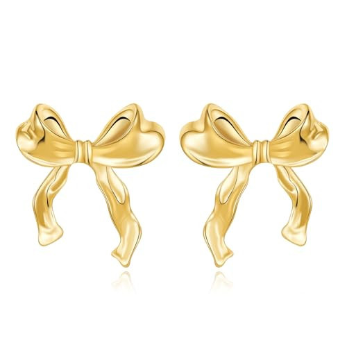 Gold Bow Earrings for Women Classic Ribbon Bow Stud Earrings Cute Bowknot Earrings Jewelry Gift for Her (Bow Earring) | Amazon (US)